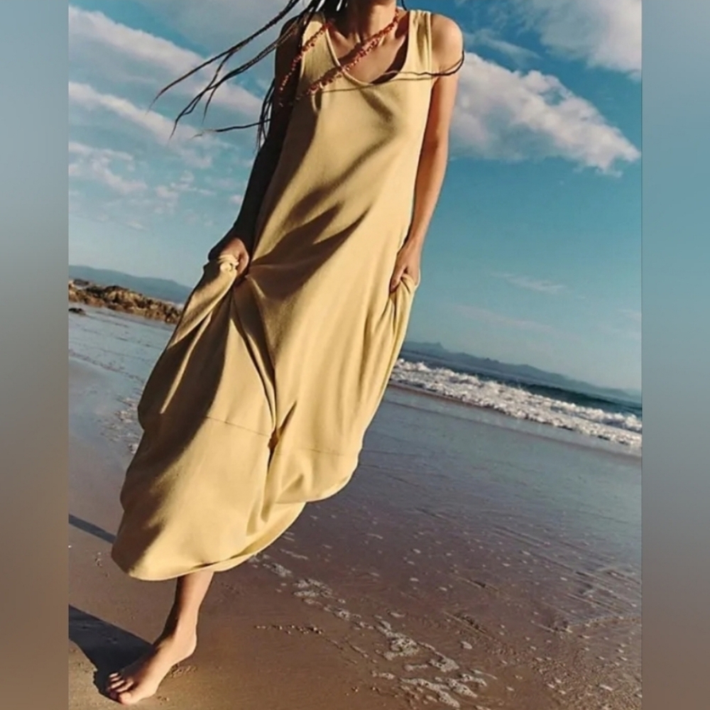 Free People Perth Barrel Dress Tan Cotton Sleeveless - Picture 13 of 14